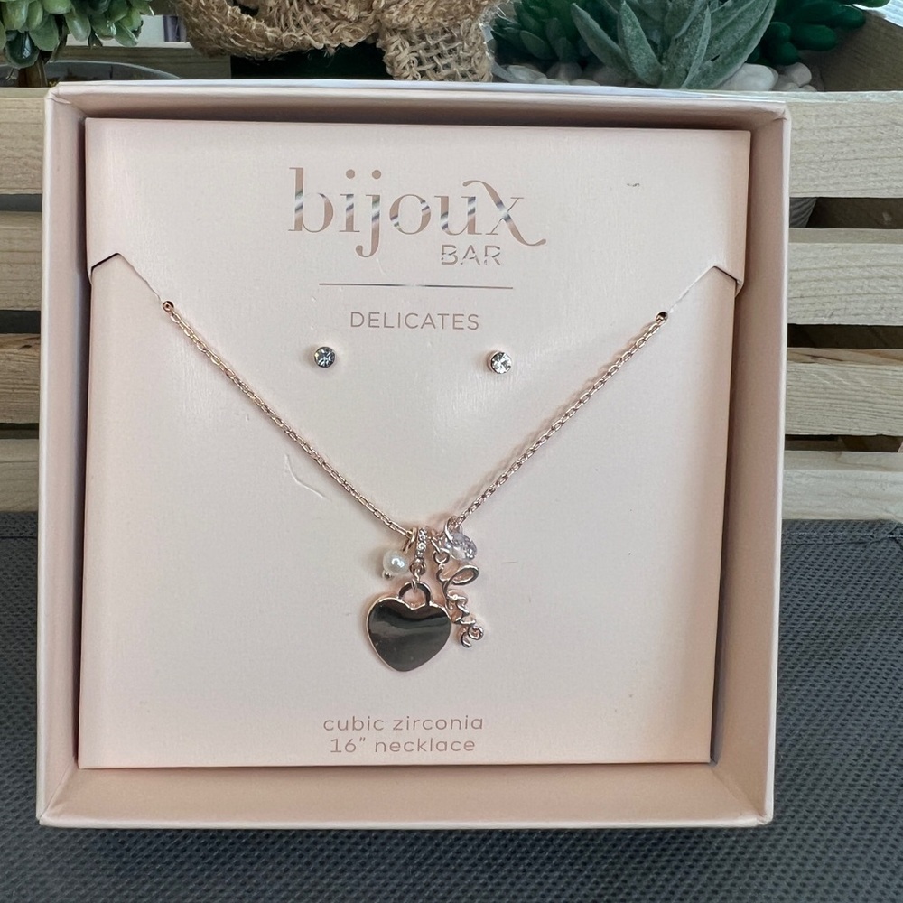 Bijoux Bar Delicate Gold Heart Necklace and Earrings Set